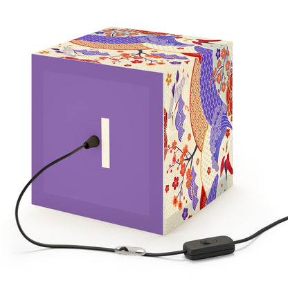Japanese Wave & Crane Light Cube Lamp — Floral Origami Pattern Ambient Pendant