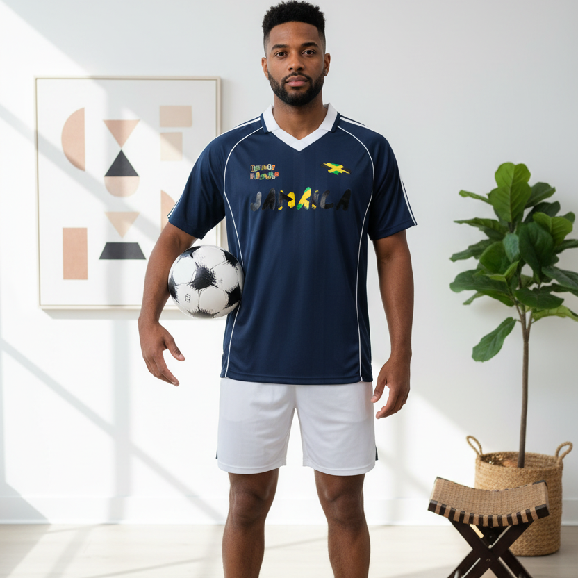 Jamaica Flag Themed Unisex Stripe Collared Soccer Jersey