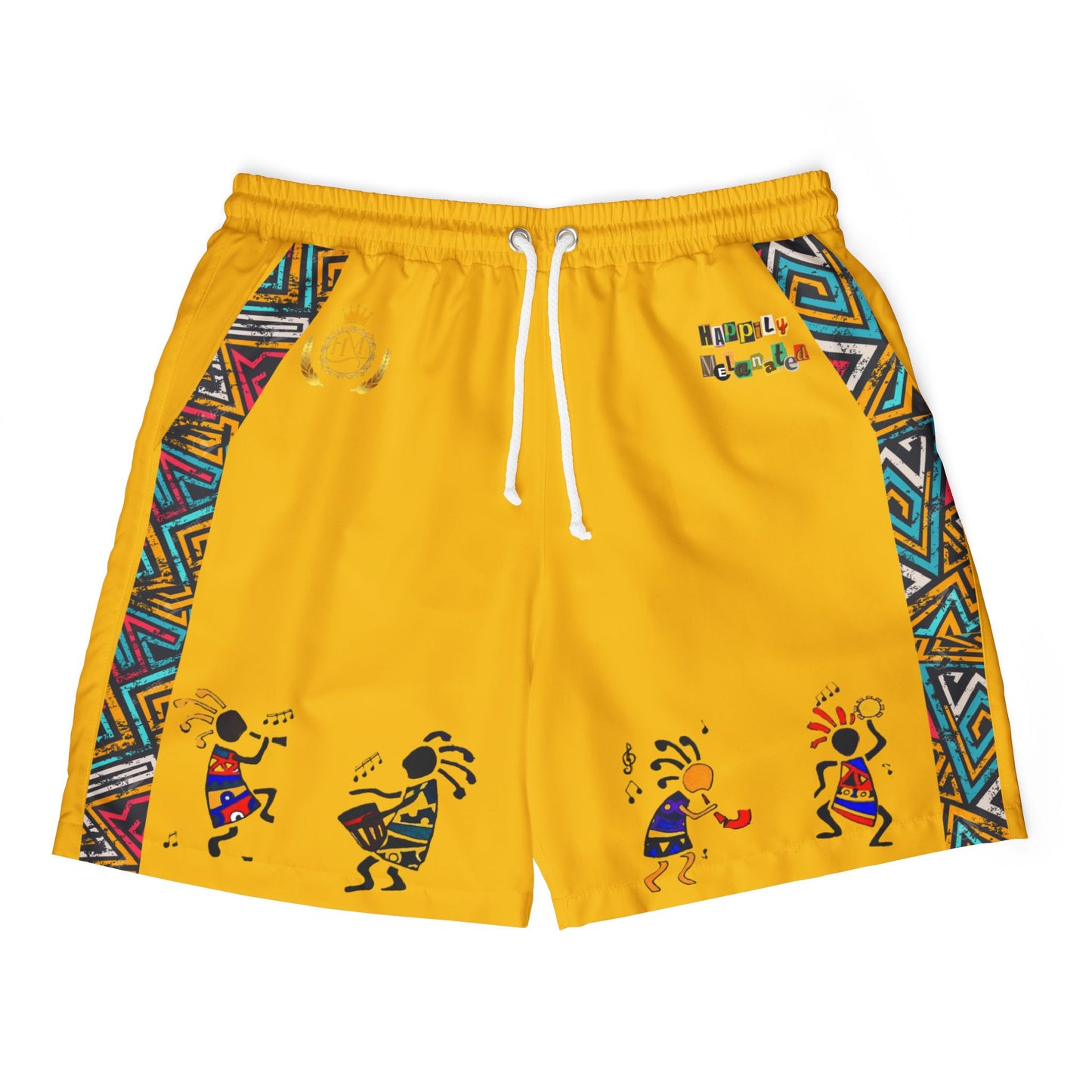 Unisex Afro Boho Swim Shorts with Colorful Tribal Prints, Summer Beachwear