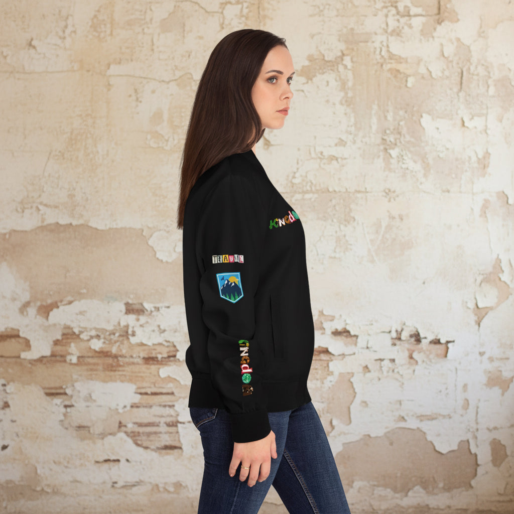 Explorer Themed Graphic Women's Bomber Jacket - Travel Enthusiast Vacation Mode Printify