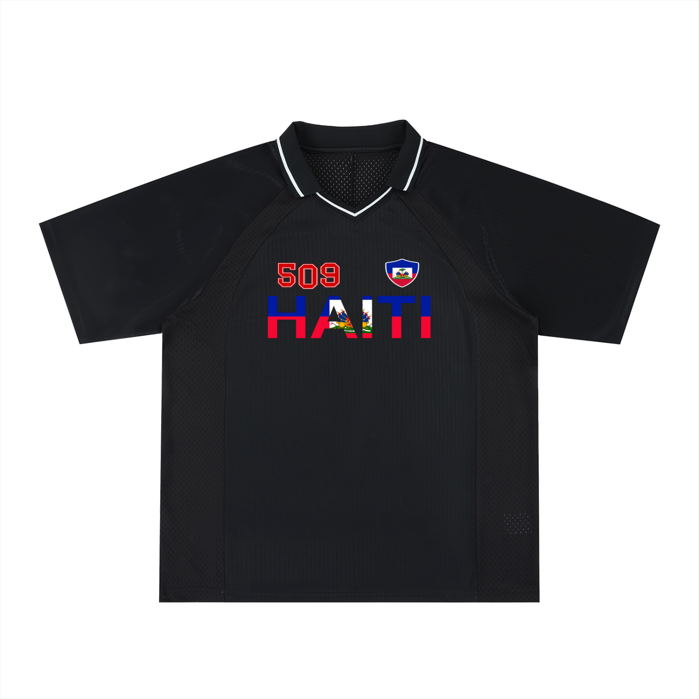 Haitian Pride and Flag Themed Striped V-Neck Unisex  Soccer Jersey