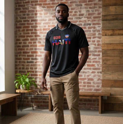Haitian Pride and Flag Themed Striped V-Neck Unisex  Soccer Jersey