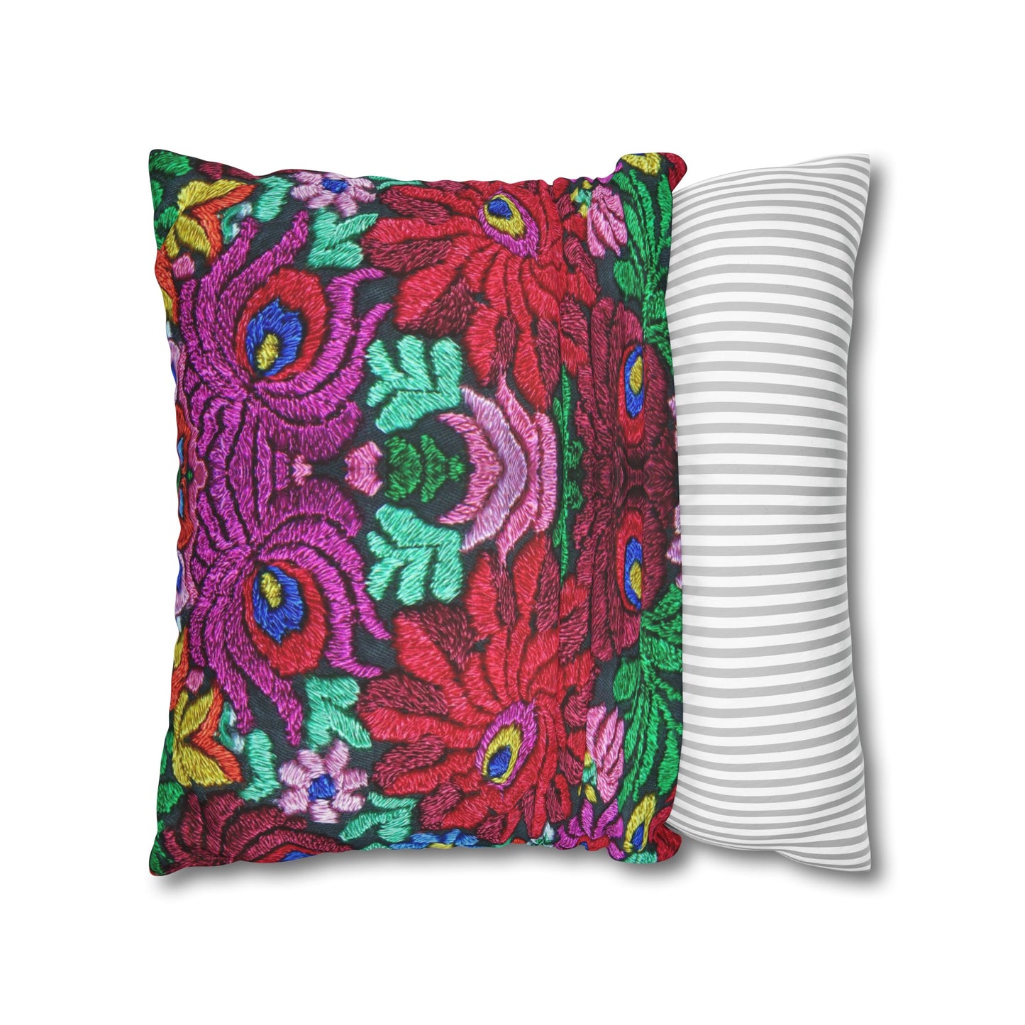Faux Suede Pillow - Vibrant Floral Boho Square Throw Pillowcase