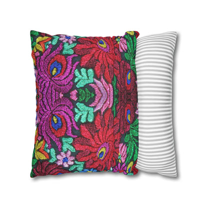 Faux Suede Pillow - Vibrant Floral Boho Square Throw Pillowcase