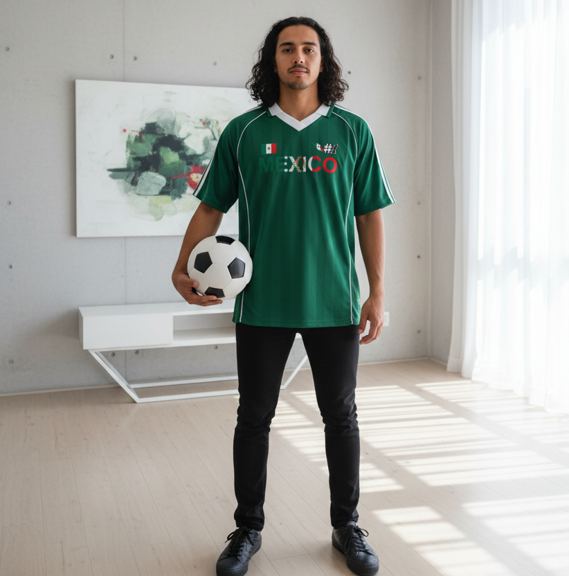 Mexico Flag Themed Graphic Stripe Collared Soccer Jersey
