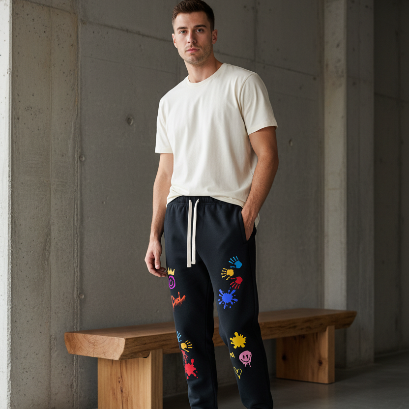 Unisex Color Splat Art Graphic Essential Heavyweight Cotton Sweatpants ODMPOD