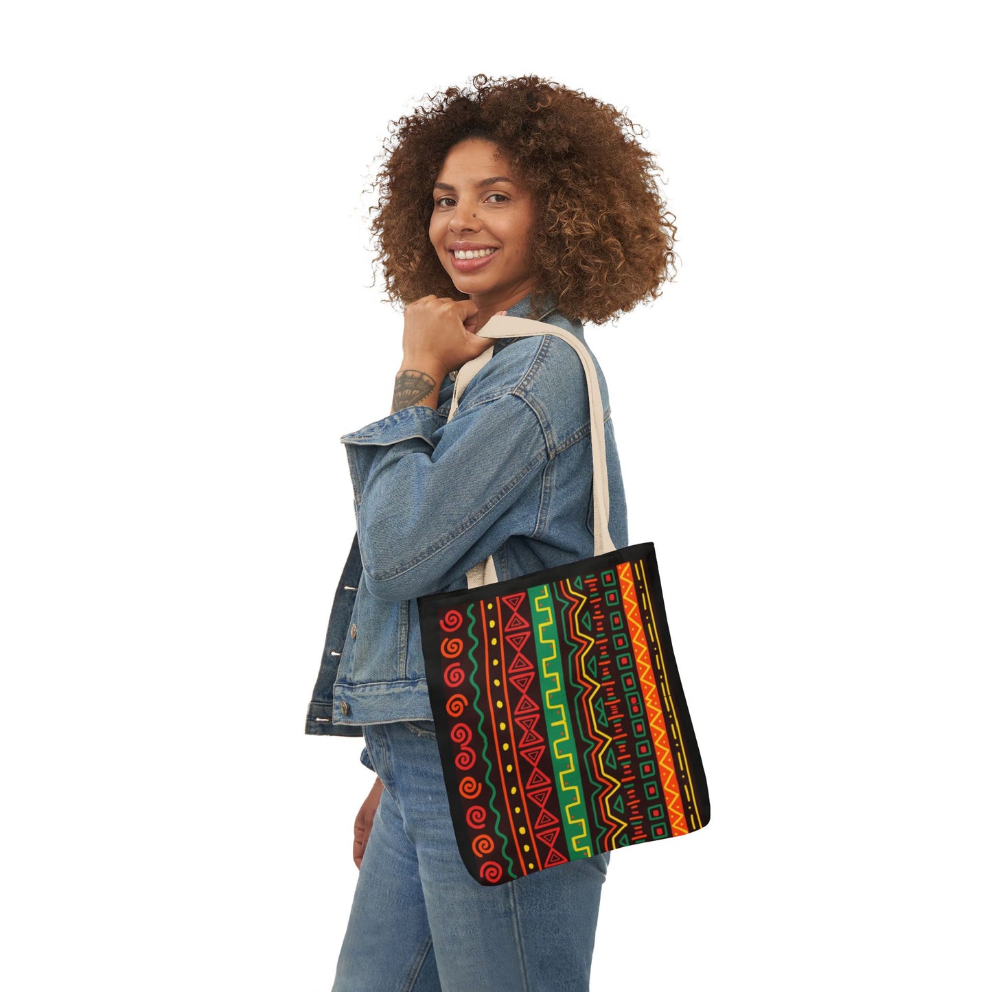 Afrocentric Pattern Canvas Tote — Colorful Tribal Stripe Beach & Market Bag