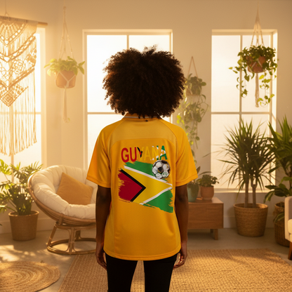 Guyana Flag Themed Unisex Graphic Striped V-Neck Soccer Jersey