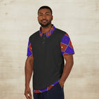 Geometric African Wax Print Polo Shirt with Accent Detail