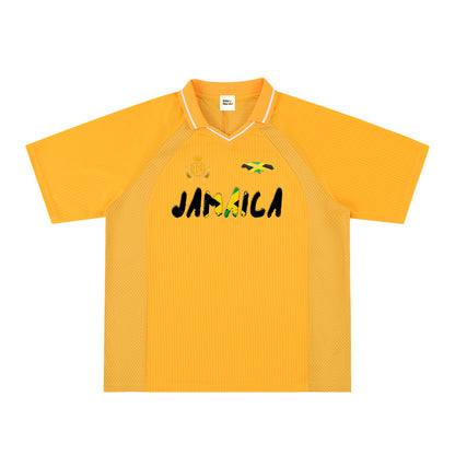 Jamaican Flag Themed Unisex Graphic Striped V-Neck Soccer Jersey