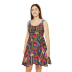 Womens Skater Dress — Colorful Geometric Patchwork Print Printify