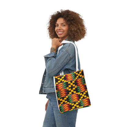 Kente Pattern Canvas Tote Bag — Vibrant African Print Market Tote