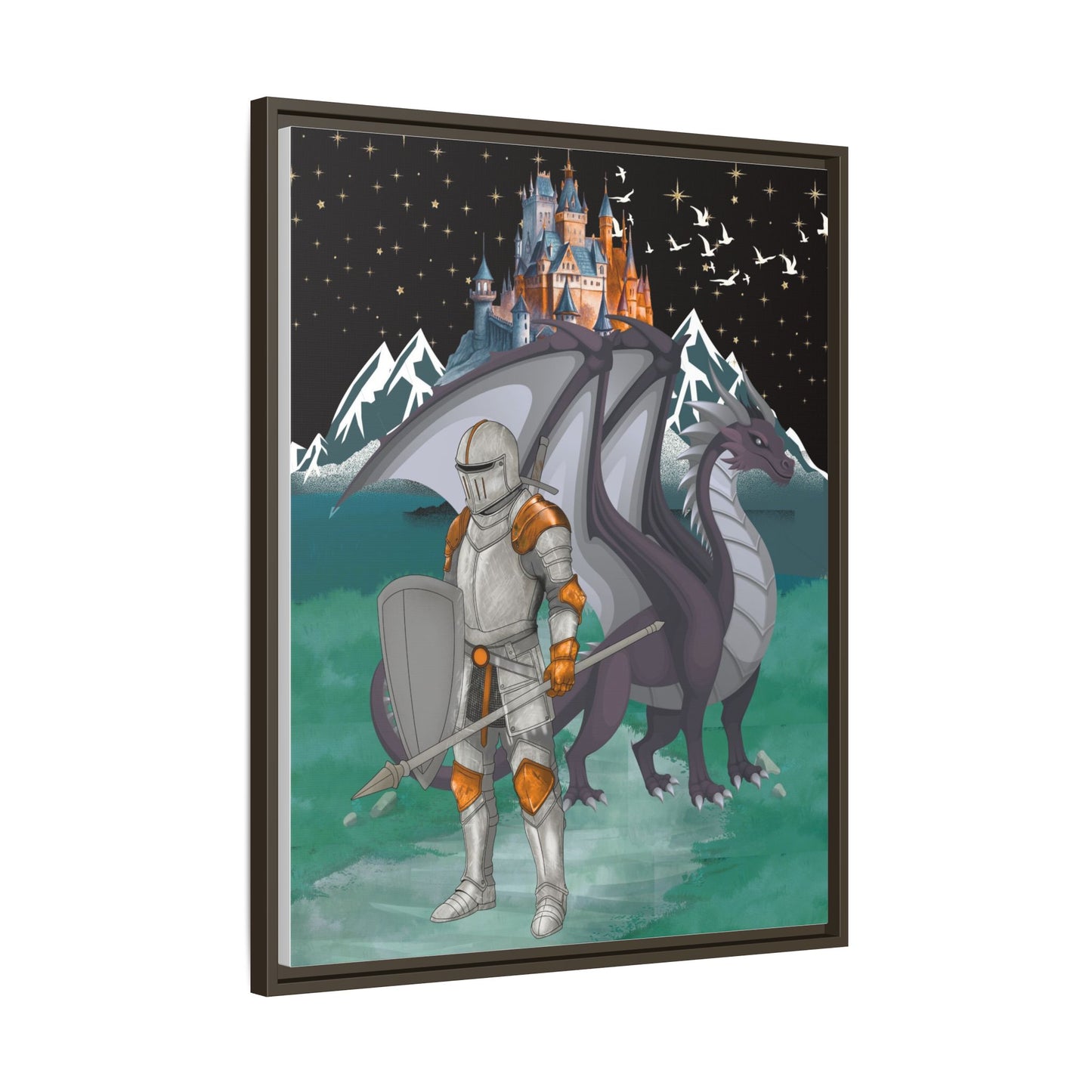 Knight and Dragon Fantasy Art, Framed Matte Canvas