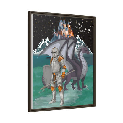 Knight and Dragon Fantasy Art, Framed Matte Canvas