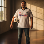 Belize  Flag Themed Contrast Collar Striped Unisex Soccer Jersey