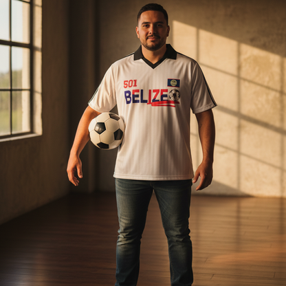 Belize  Flag Themed Contrast Collar Striped Unisex Soccer Jersey