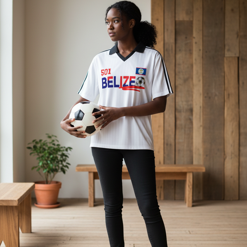 Belize  Flag Themed Contrast Collar Striped Unisex Soccer Jersey