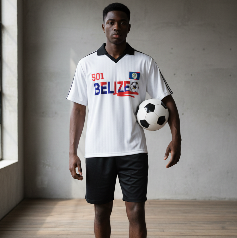 Belize  Flag Themed Contrast Collar Striped Unisex Soccer Jersey