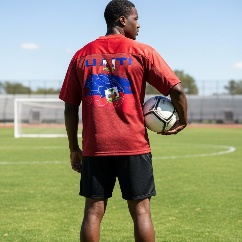 Haiti Flag Themed Oversized Mesh V-Neck Unisex Soccer Jersey