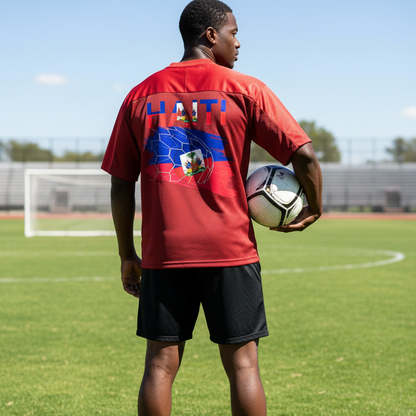 Haiti Flag Themed Oversized Mesh V-Neck Unisex Soccer Jersey