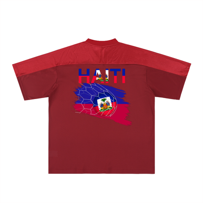 Haiti Flag Themed Oversized Mesh V-Neck Unisex Soccer Jersey