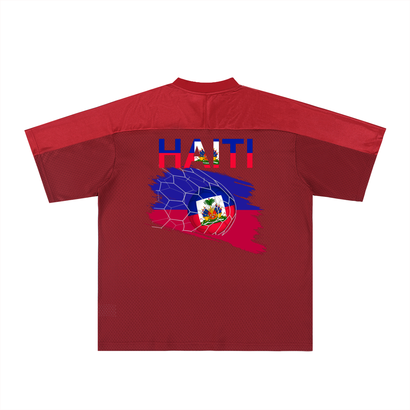 Haiti Flag Themed Oversized Mesh V-Neck Unisex Soccer Jersey