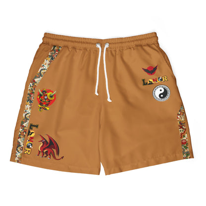 Floral, Dragon Themed Graphic Swim Shorts, Unisex Beachwear, Summer Essentials