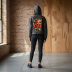 Unisex Samurai Menpo Graphic Vintage Washed Frayed-Hem Hoodie ODMPOD