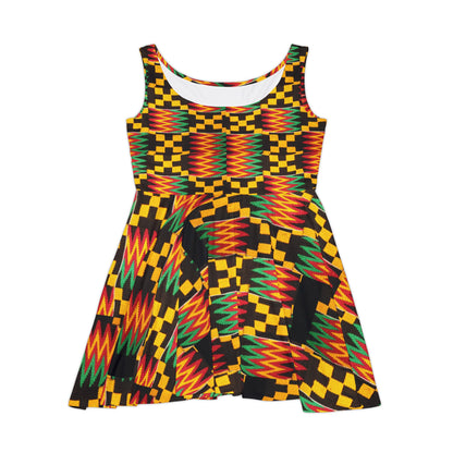 Kente Print Skater Dress — African-Inspired Bold Pattern Sundress