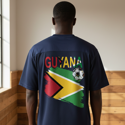 Guyana Flag Themed Unisex Graphic Oversized Mesh V-Neck Soccer Jersey