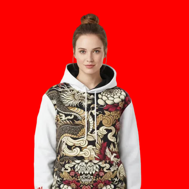 Stylish Dragon Hoodie, Unique Fashion Sweatshirt, AOP Design, Trendy Streetwear Printify