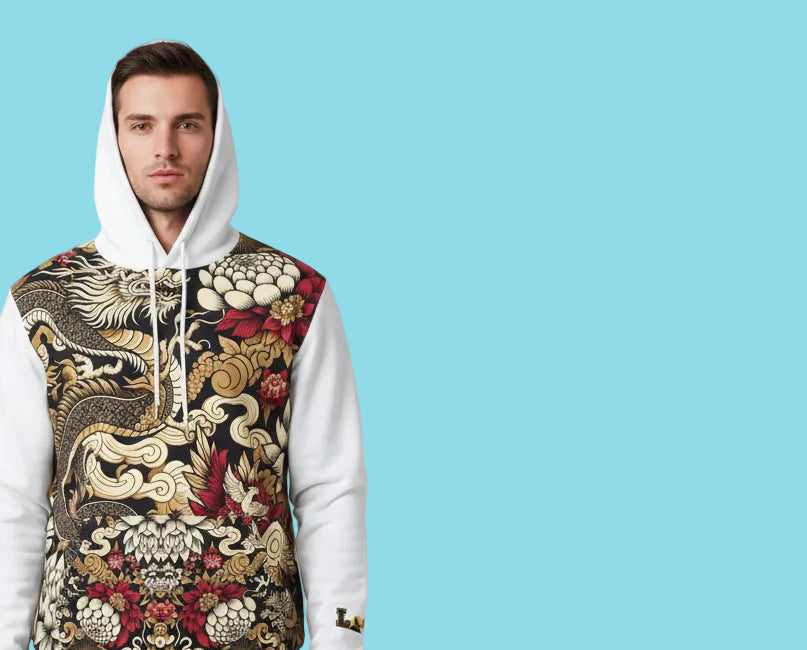 Stylish Dragon Hoodie, Unique Fashion Sweatshirt, AOP Design, Trendy Streetwear