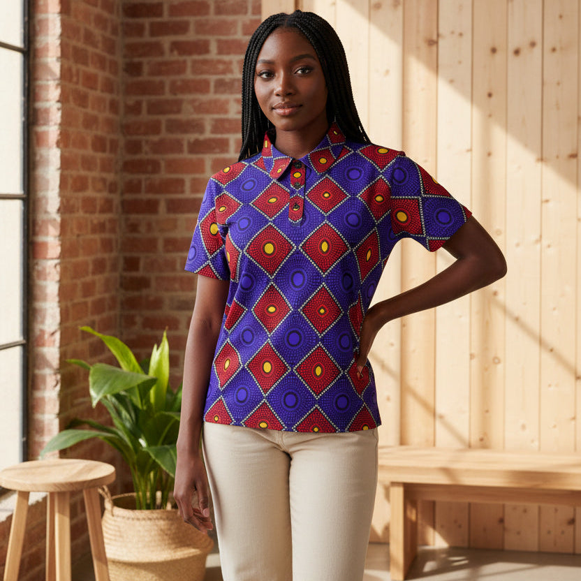Geometric African Wax Print Unisex Polo Shirt