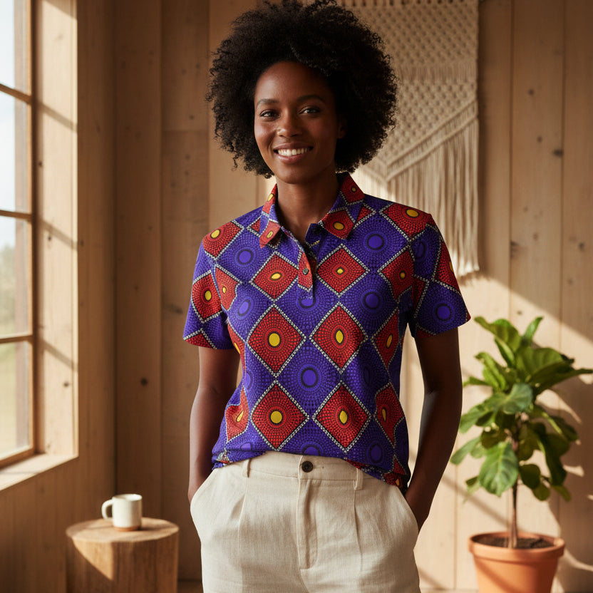 Geometric African Wax Print Unisex Polo Shirt