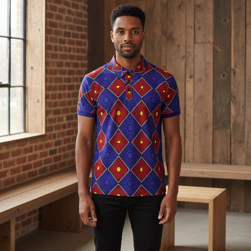 Geometric African Wax Print Unisex Polo Shirt