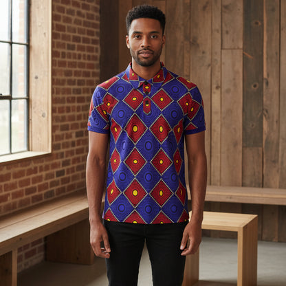 Geometric African Wax Print Unisex Polo Shirt