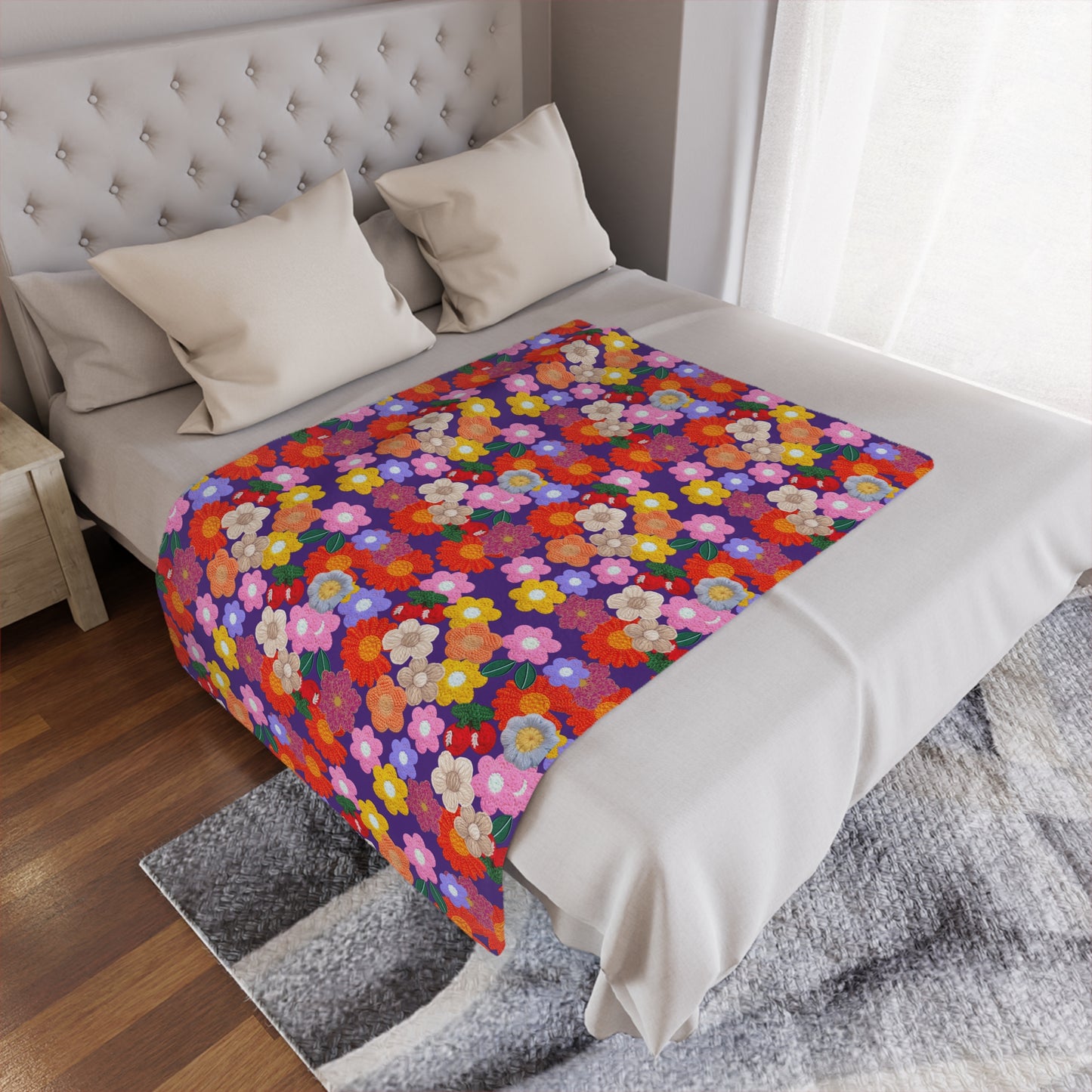 Floral Fiesta Minky Blanket — Bright Retro Flower Pattern, Cozy Throw for Living Room & Kids