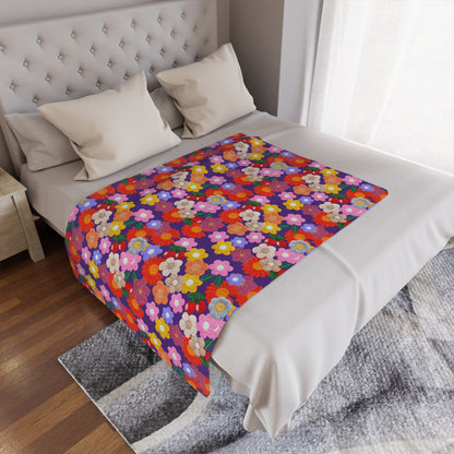 Floral Fiesta Minky Blanket — Bright Retro Flower Pattern, Cozy Throw for Living Room & Kids