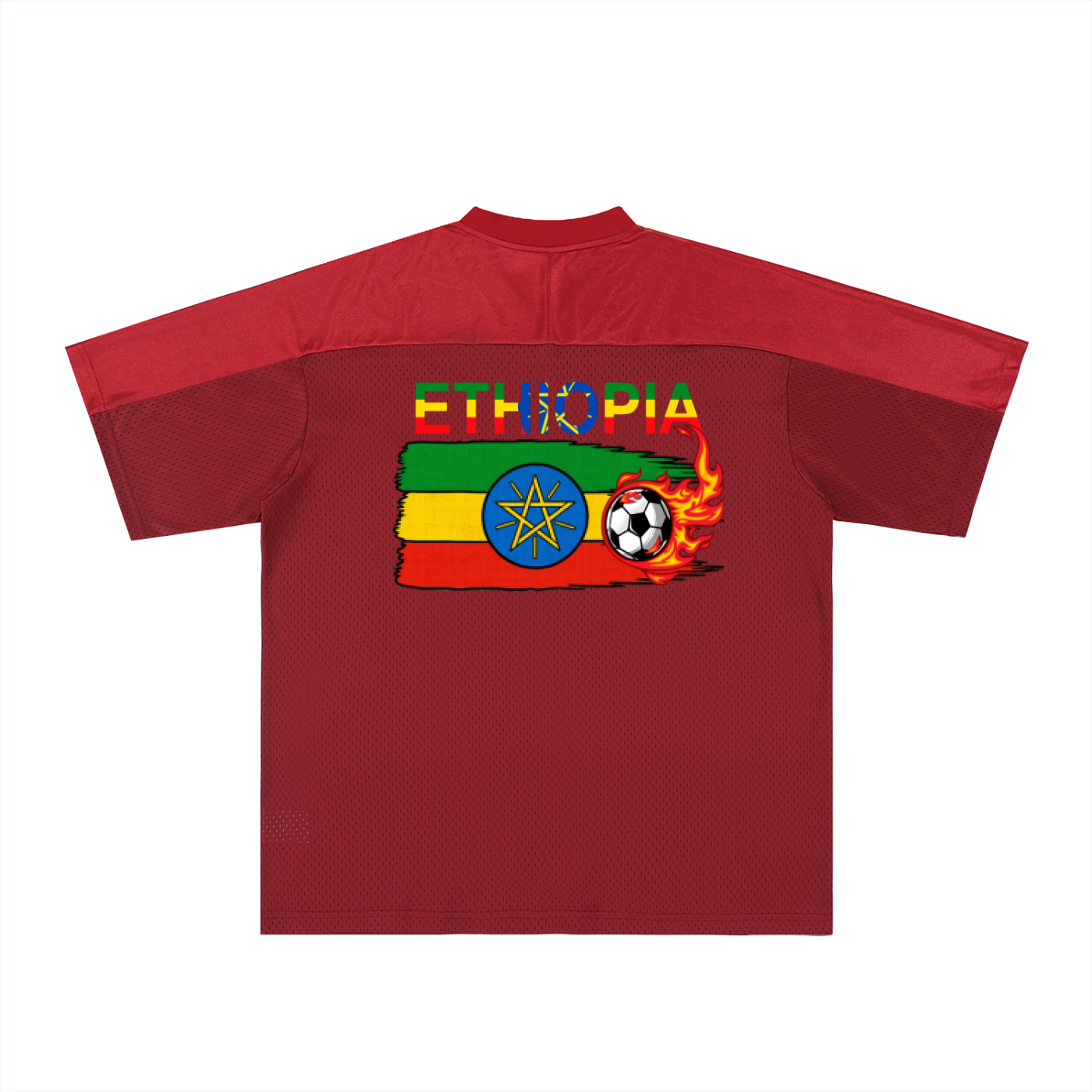 Ethiopia Flag Themed Graphic Mesh V-Neck Soccer Jersey