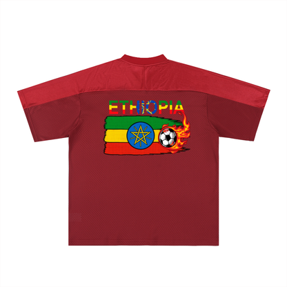 Ethiopia Flag Themed Graphic Mesh V-Neck Soccer Jersey