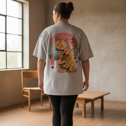Graphic Japanese Tiger Art Snow Washed Oversized Cotton Unisex T-Shirt