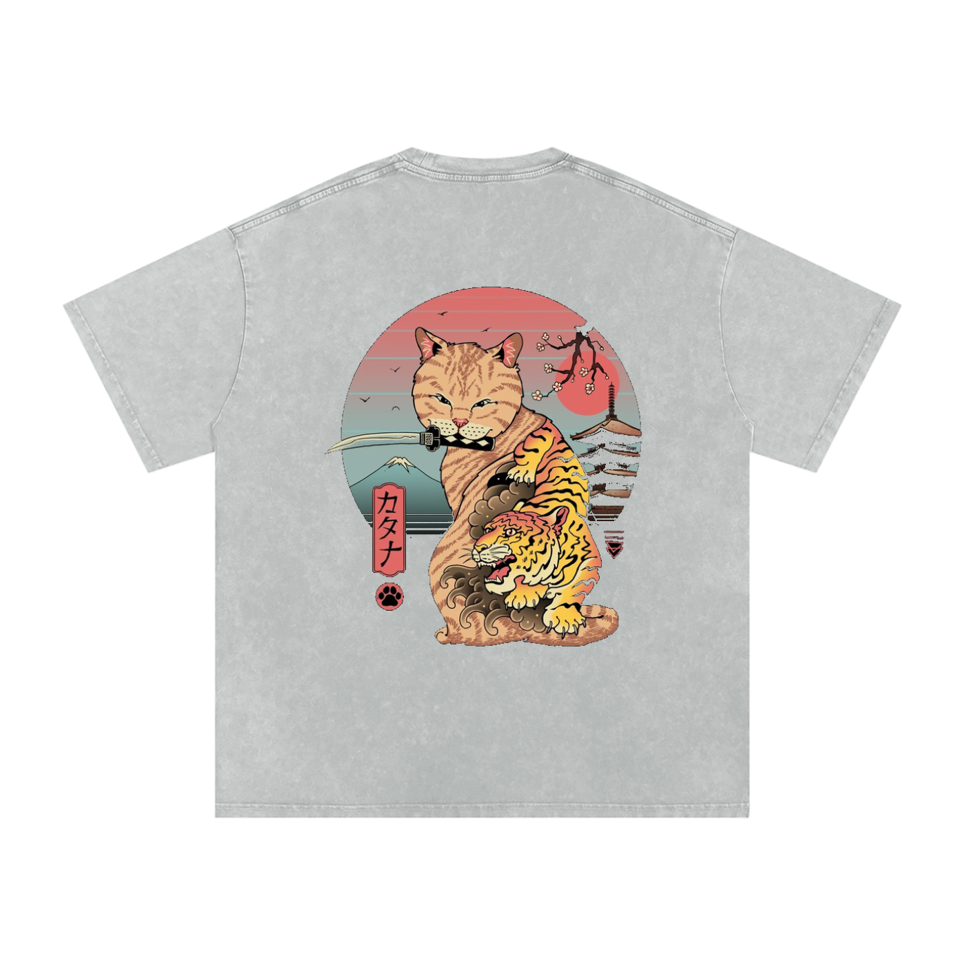 Graphic Japanese Tiger Art Snow Washed Oversized Cotton Unisex T-Shirt