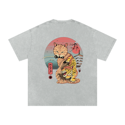 Graphic Japanese Tiger Art Snow Washed Oversized Cotton Unisex T-Shirt