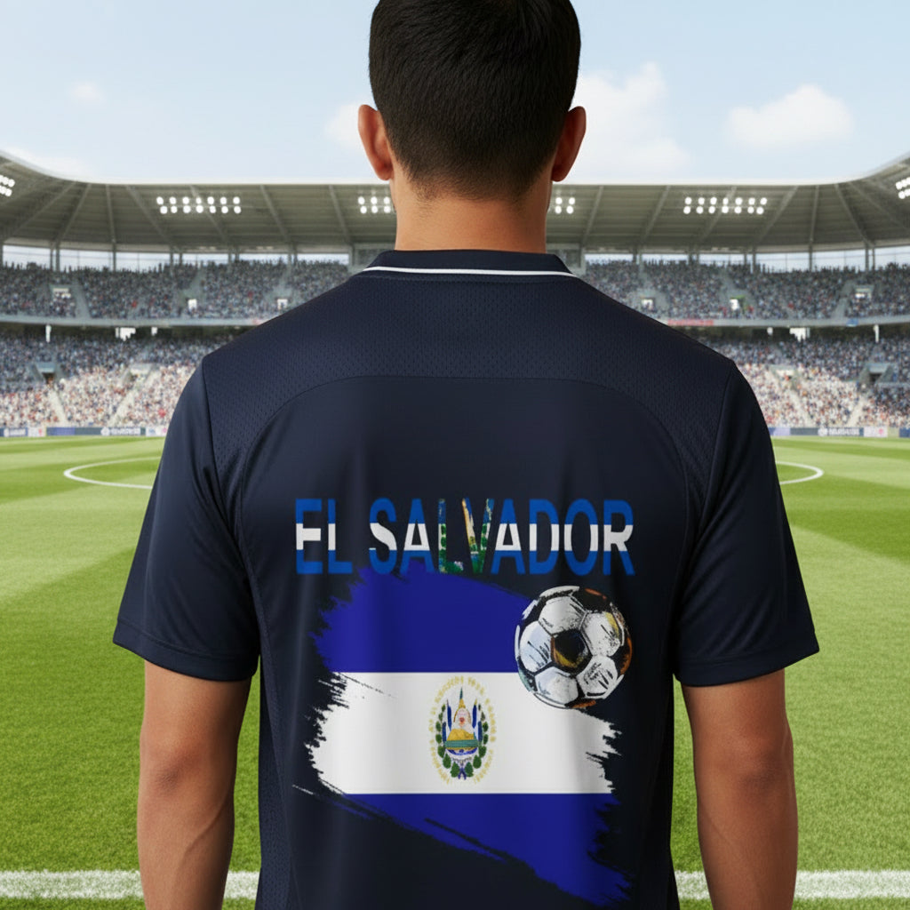 El Salvador Flag Themed Striped V-Neck Soccer Unisex Jersey
