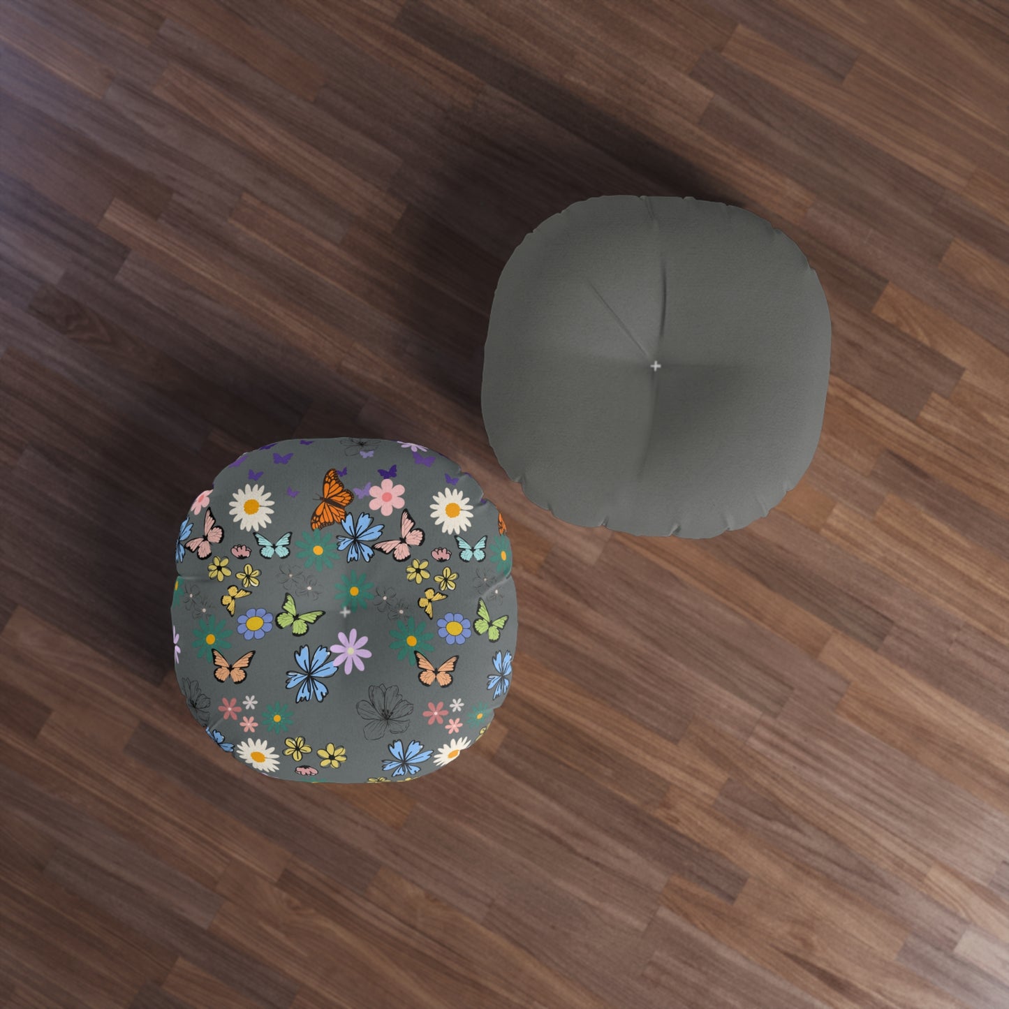 Floral Tufted Floor Pillow - Round Cushion for Cozy Decor