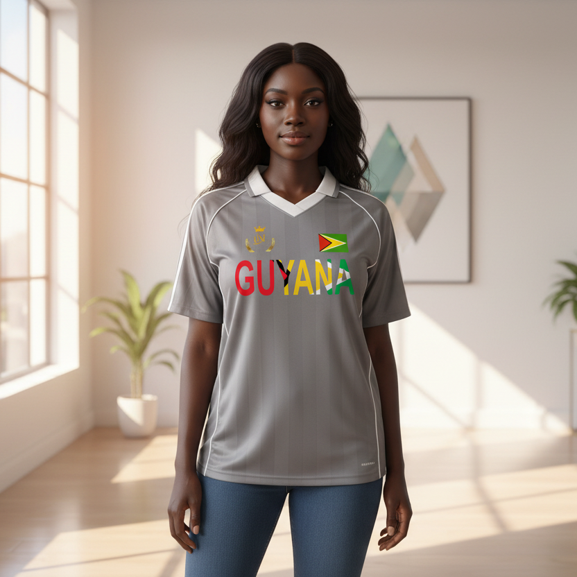 Guyana Flag Themed Unisex Graphic Shadow Stripe Collared Soccer Jersey