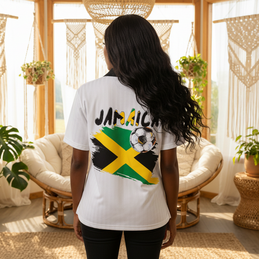 Jamaican Flag Themed Unisex Graphic Contrast Collar Striped Soccer Jersey