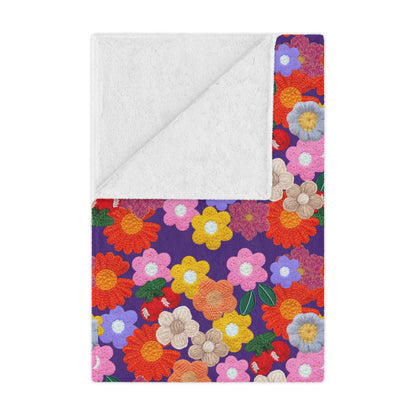Floral Fiesta Minky Blanket — Bright Retro Flower Pattern, Cozy Throw for Living Room & Kids