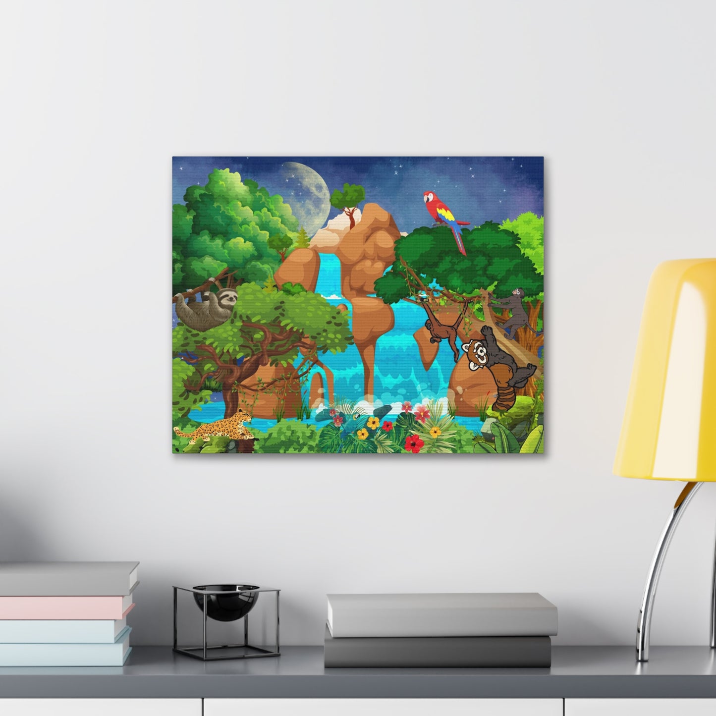 Canvas Gallery Wraps, Jungle Animals Cheetah Monkeys Wall Art, Kids Decor