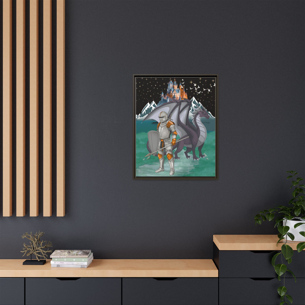 Knight and Dragon Fantasy Art, Framed Matte Canvas Printify